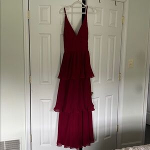 Tiered Pleated Maxi Dress – Deep Wine Red, Spaghetti Straps, Flowy & Elegant